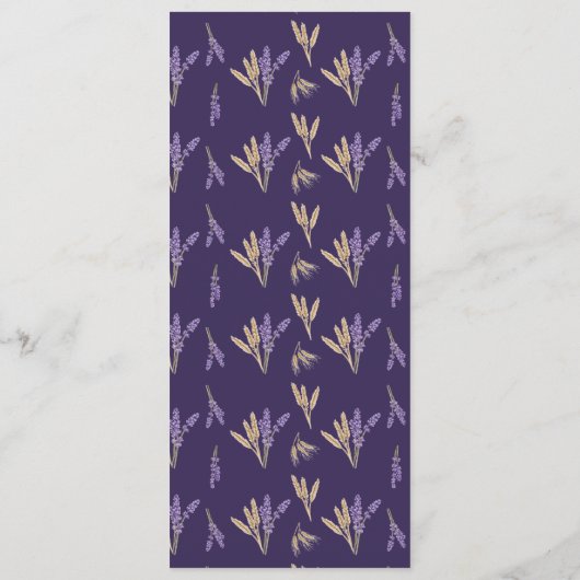 Mooie Lavendel & Tarwe Bruiloft Menu (Achterkant)