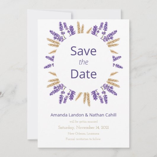 Mooie Lavendel & Tarwe Save The Date (Voorkant)