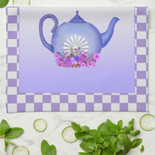 Mooie lavendel Teapot + Flowers Kitchen Towel Theedoek