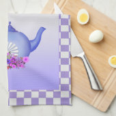 Mooie lavendel Teapot + Flowers Kitchen Towel Theedoek (Quarter Fold)