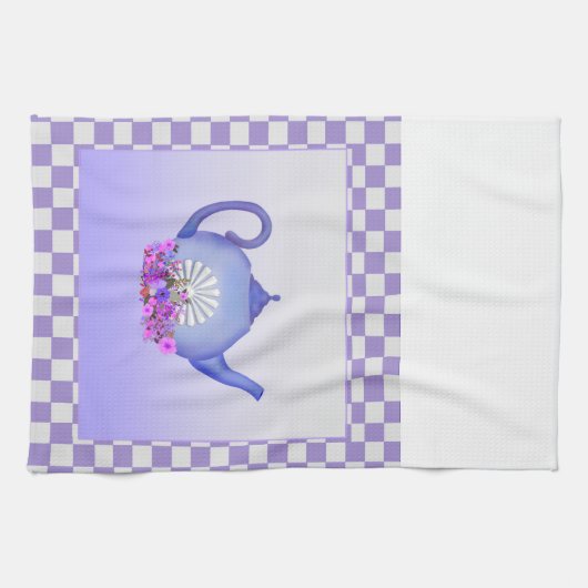 Mooie lavendel Teapot + Flowers Kitchen Towel Theedoek (Horizontaal)