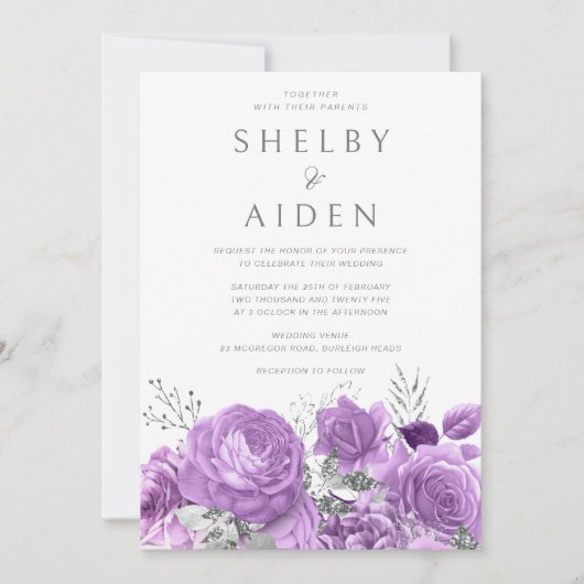 Mooie Lavendel Violet Paarse Bloemen Bruiloft Kaart (Voorkant)