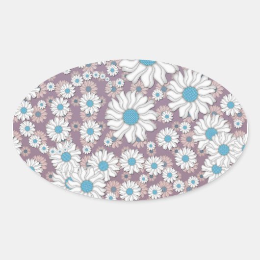 Mooie lavendel witte blauwe fantasie madeliefjes ovale sticker (Voorkant)
