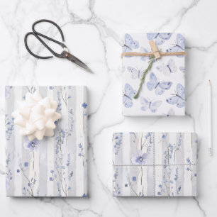 Mooie lavendel witte bloem strepen verjaardag inpakpapier vel