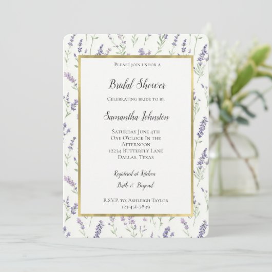 Mooie lavendel witte bloemen bruidsdouche kaart (Staand voorkant)