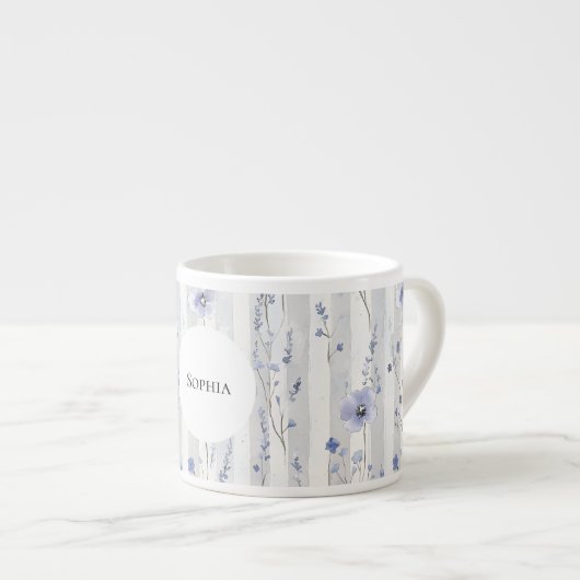 Mooie lavendel witte gestreepte bloem bruiloft espresso kop (Voorkant rechts)