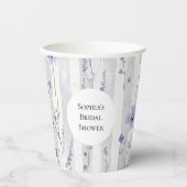 Mooie lavendel witte strepen bloemige bruidsdouche papieren bekers (Voorkant)