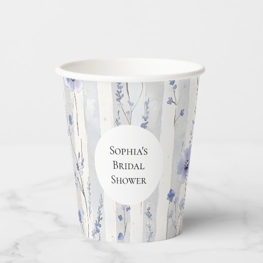 Mooie lavendel witte strepen bloemrijke bruids dou papieren bekers (Voorkant)