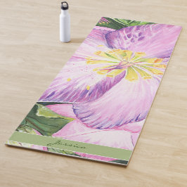 Mooie lavendelbloem met beroemde Ashtanga-spreuk Yogamat