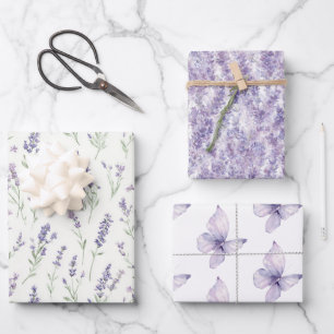 Mooie lavendelbloemen vlinder baby shower inpakpapier vel