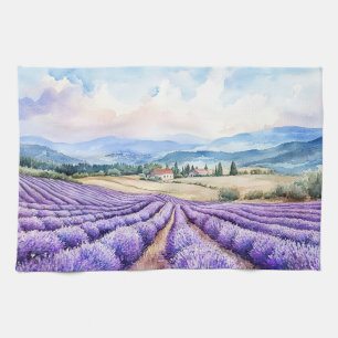 Mooie lavendelvelden aquarellen theedoek