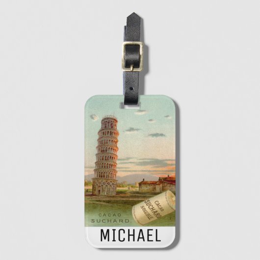 Mooie Leaningtoren van Pisa Monogram Bagagelabel (Voorkant (verticaal))