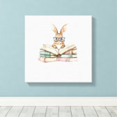 Mooie leeskonijn Bril Boeken Boekenwurm Lezer T Canvas Afdruk (Insitu (Houten vloer))