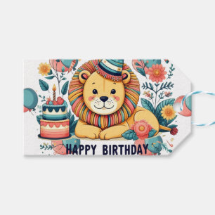 Mooie Leeuw Gelukkige Verjaardag Feesthoed Ballon Cadeaulabel