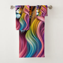 Mooie leeuw met de kleurrijke bovenleer bad handdoek