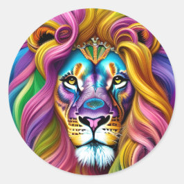 Mooie leeuw met de kleurrijke bovenleer ronde sticker