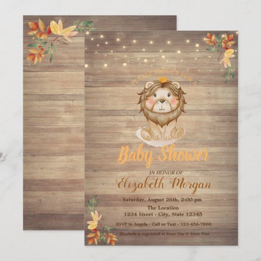 Mooie Leeuw String Lichtjes, Houten Textuur Baby S Kaart (Voorkant / Achterkant)