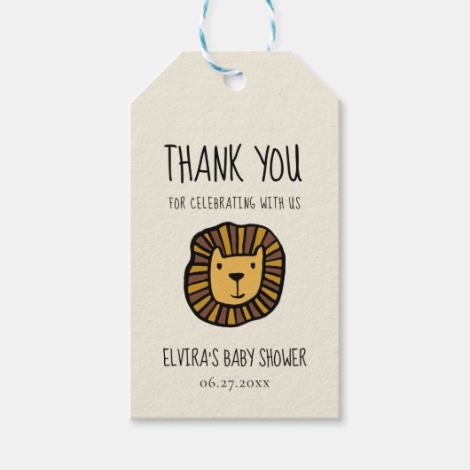 Mooie leeuwenbaby jungle feestje cadeaulabel (Voorkant)