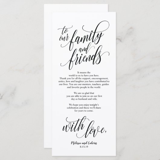 Mooie legant Dank u voor de plaatsingskaart Programmakaart (Voorkant / Achterkant)