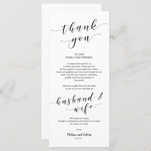 Mooie legant Dank u voor de plaatsingskaart Programmakaart (Voorkant / Achterkant)