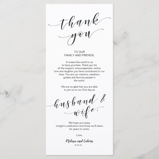 Mooie legant Dank u voor de plaatsingskaart Programmakaart (Voorkant)