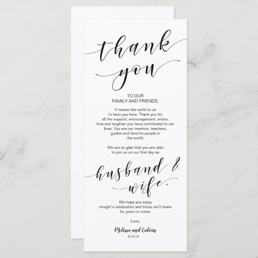 Mooie legant Dank u voor de plaatsingskaart Programmakaart (Voorkant / Achterkant)