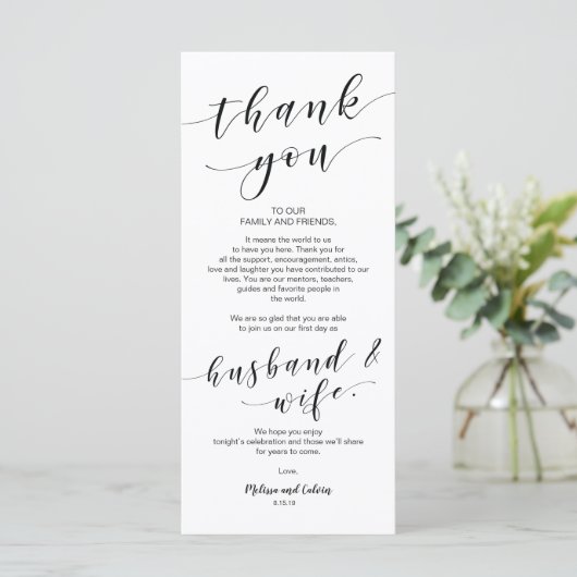 Mooie legant Dank u voor de plaatsingskaart Programmakaart (Staand voorkant)