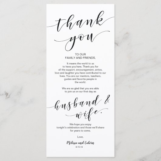 Mooie legant Dank u voor de plaatsingskaart Programmakaart (Voorkant)