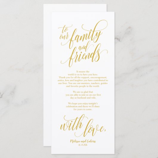 Mooie legant Dank u voor de plaatsingskaart Programmakaart (Voorkant / Achterkant)