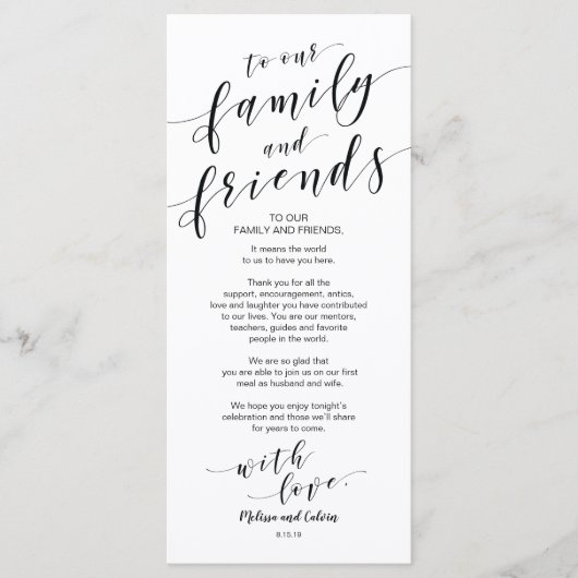 Mooie legant Dank u voor de plaatsingskaart Programmakaart (Voorkant)