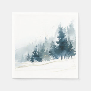 Mooie Leisteenblauwe Winter Besneeuwde Boom Bos Servet