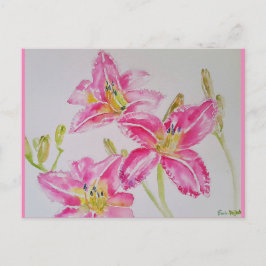 Mooie lelie in roze aquarel schilderij ansichtkaar briefkaart