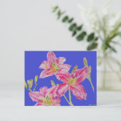 Mooie lelie in roze aquarel schilderij ansichtkaar briefkaart (Staand voorkant)