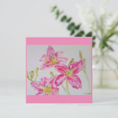 Mooie lelie in roze aquarel schildering vlakke kaa kaart (Staand voorkant)