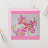 Mooie lelie in roze aquarel schildering vlakke kaa kaart (Voorkant / Achterkant in situ)