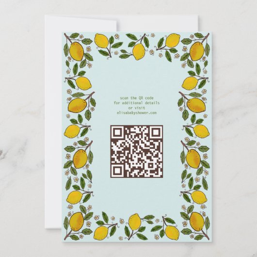 Mooie Lemons rustieke Custom QR Code BABY SHOWER Kaart (Achterkant)