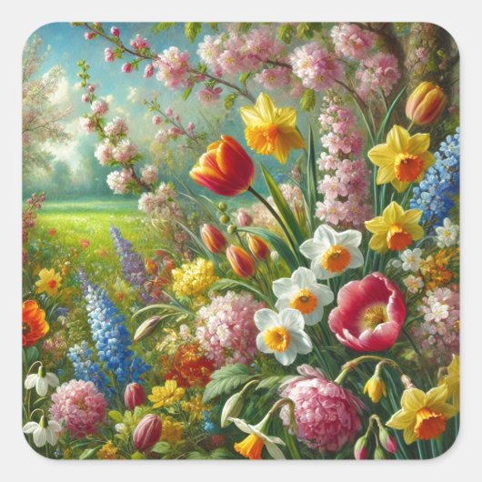Mooie lentbloemen vierkante sticker (Voorkant)