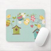 Mooie lente achtergrond met vogelhuizen muismat (Met muis)