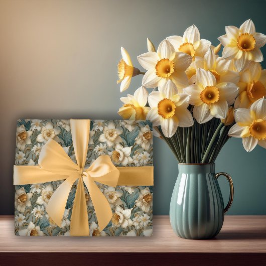 Mooie lente barok narcissen bloempatroon cadeaupapier