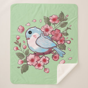Mooie Lente Blauwe Vogel & Kersenbloesem Aquarel A Sherpa Deken