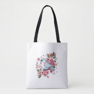 Mooie Lente Blauwe Vogel & Kersenbloesem Aquarel A Tote Bag