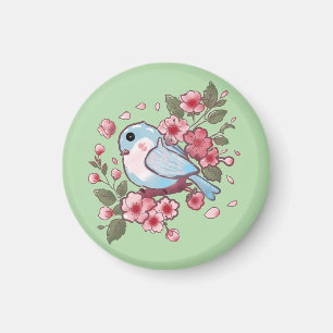 Mooie Lente Blauwe Vogel & Kersenbloesem Waterverf Magneet