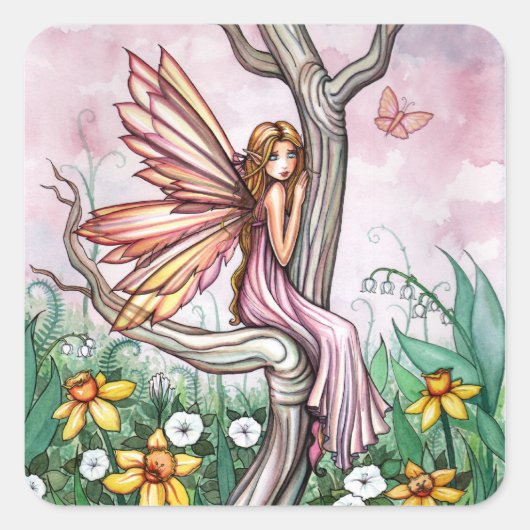 Mooie Lente Bloem Fee Stickers (Voorkant)