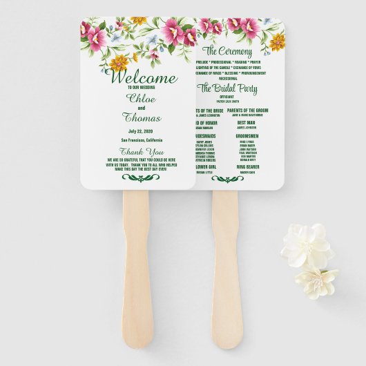 Mooie lente bloemen bruiloft programma handwaaier (Voorkant en achterkant)
