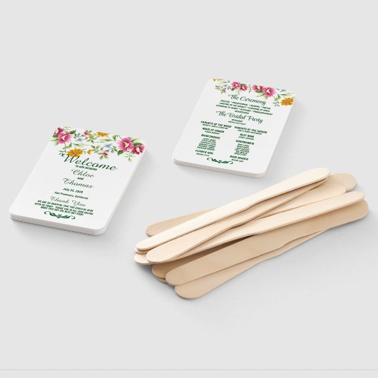 Mooie lente bloemen bruiloft programma handwaaier (Niet-gemonteerd)