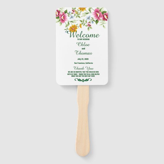Mooie lente bloemen bruiloft programma handwaaier (Voorkant)