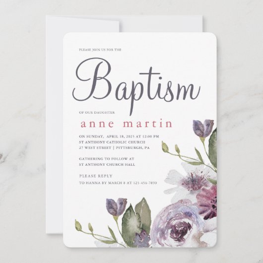 Mooie Lente Bloemige Paarse Bloemen Doop Kaart (Voorkant)