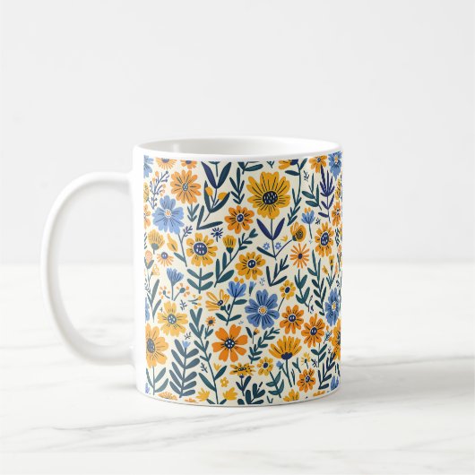 Mooie lente geel blauw Girly Wildflowers Koffiemok (Links)