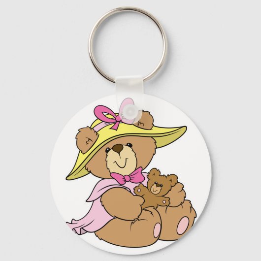 Mooie lente hoed teddybeer sleutelhanger (Voorkant)