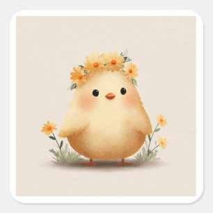 Mooie Lente Kuiken Bloemenkrans Sticker